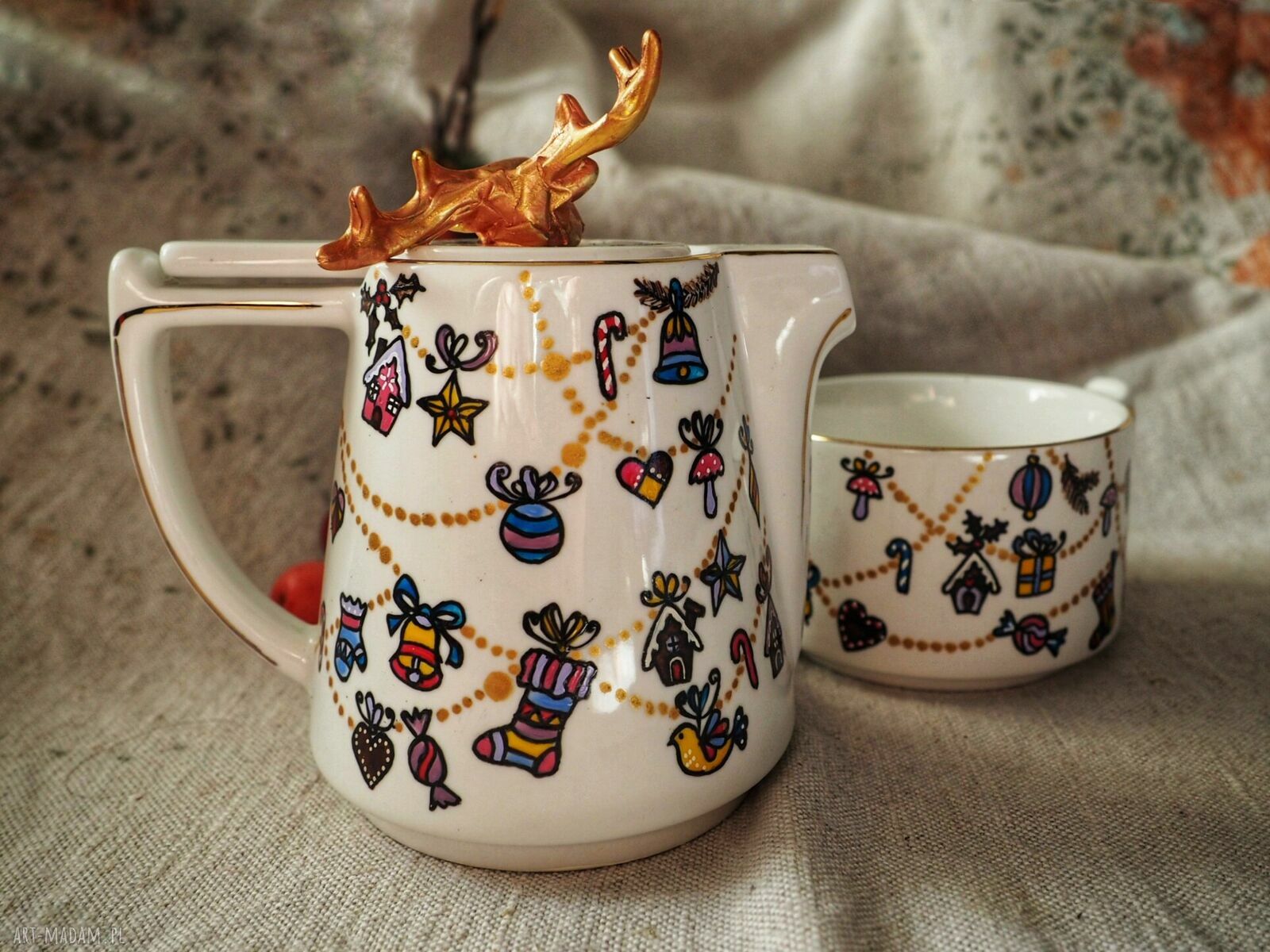Ręcznie malowany zestaw herbaciany Tea for One z czajniczkiem i filiżanką