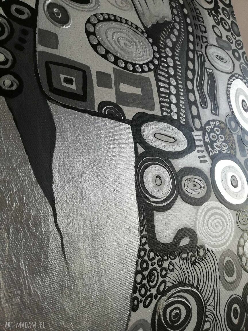Ręcznie malowany srebrny Pocałunek Klimta 45x90 cm