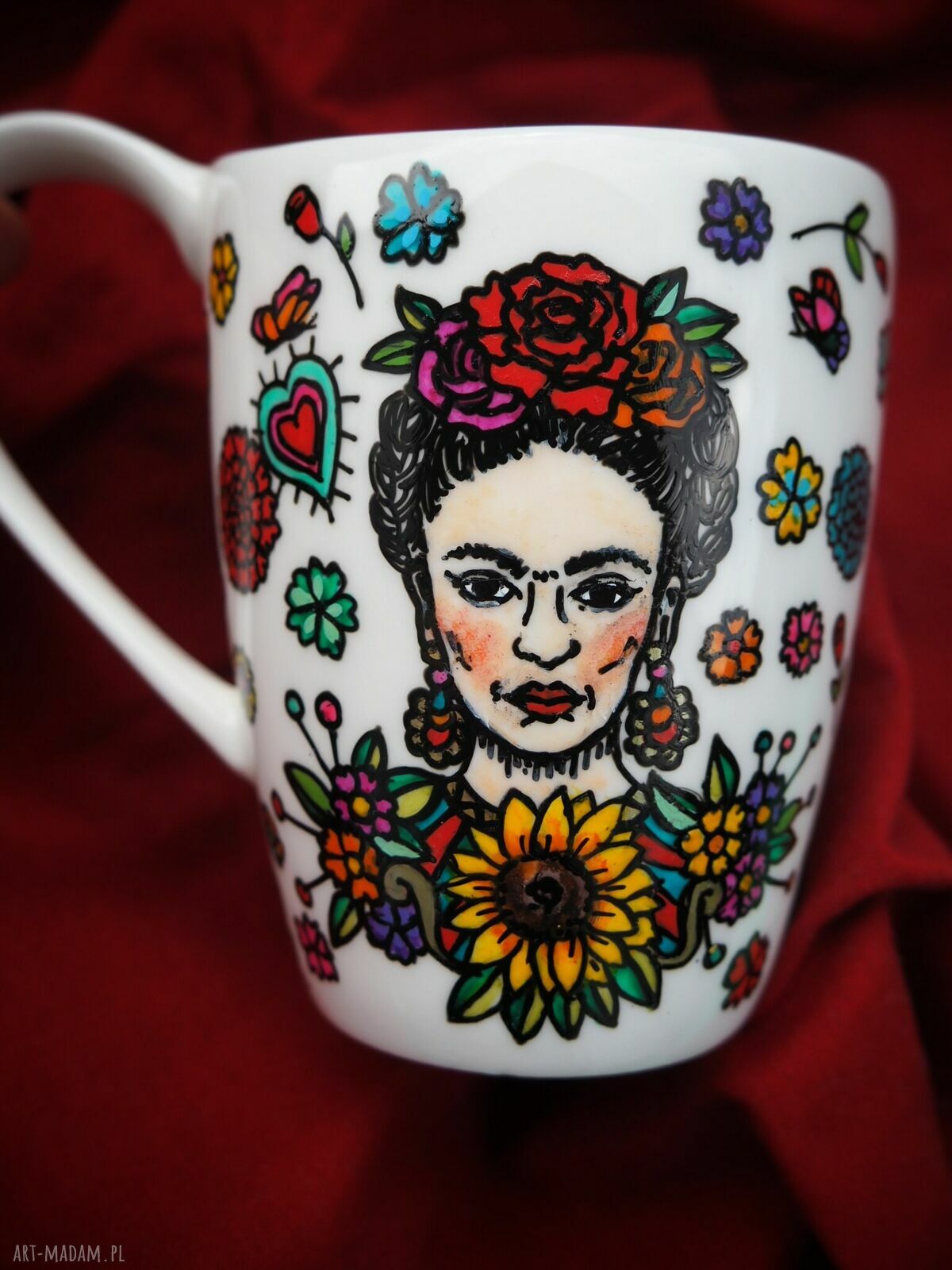 Ręcznie malowany kubek Frida Kahlo z porcelany 470 ml