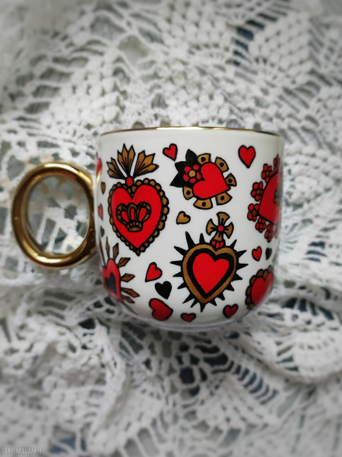 Ręcznie malowany kubek SERCE Hearts - porcelana 380 ml