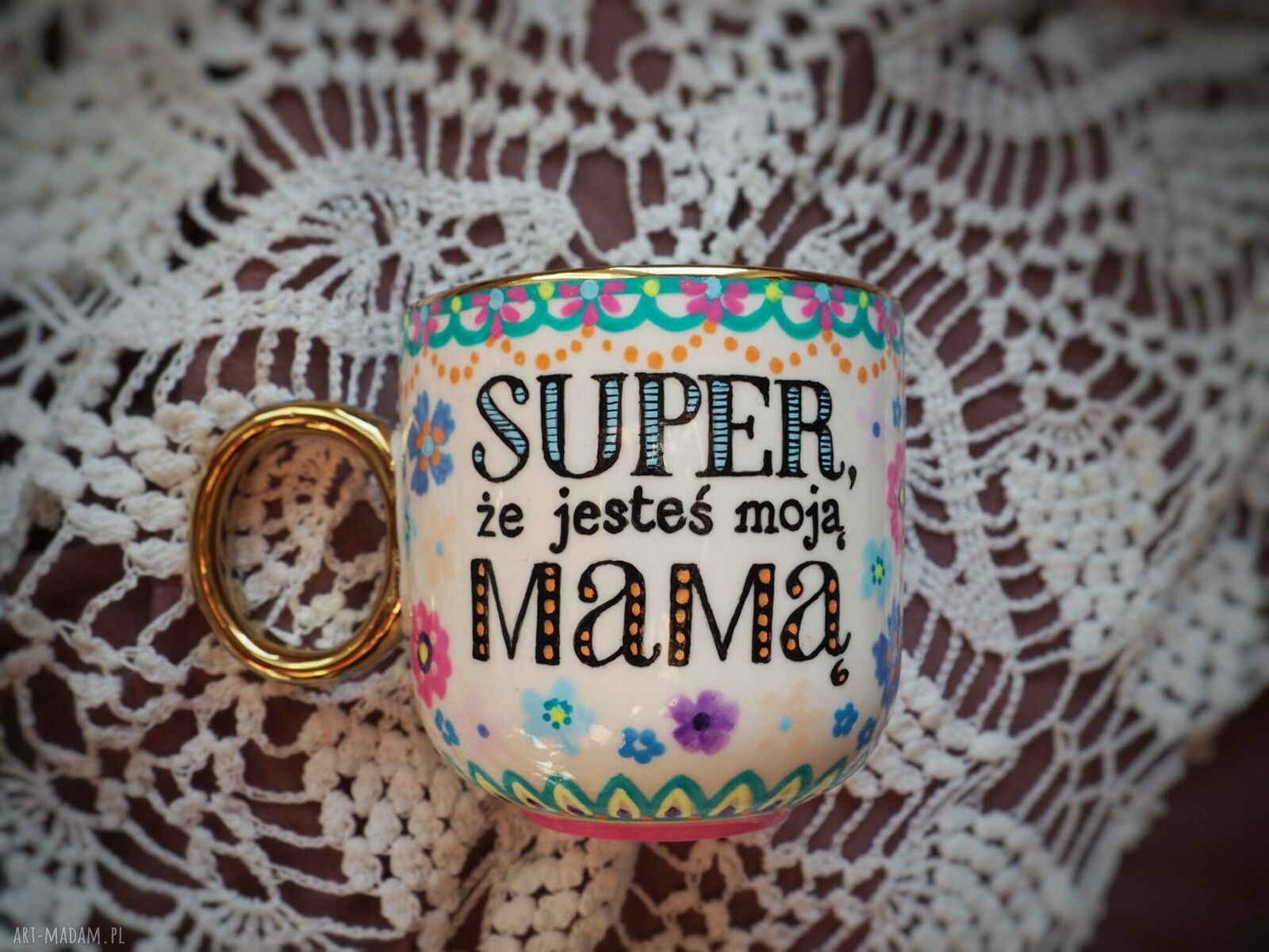 Ręcznie malowany kubek Super Mama - prezent dla Mamy