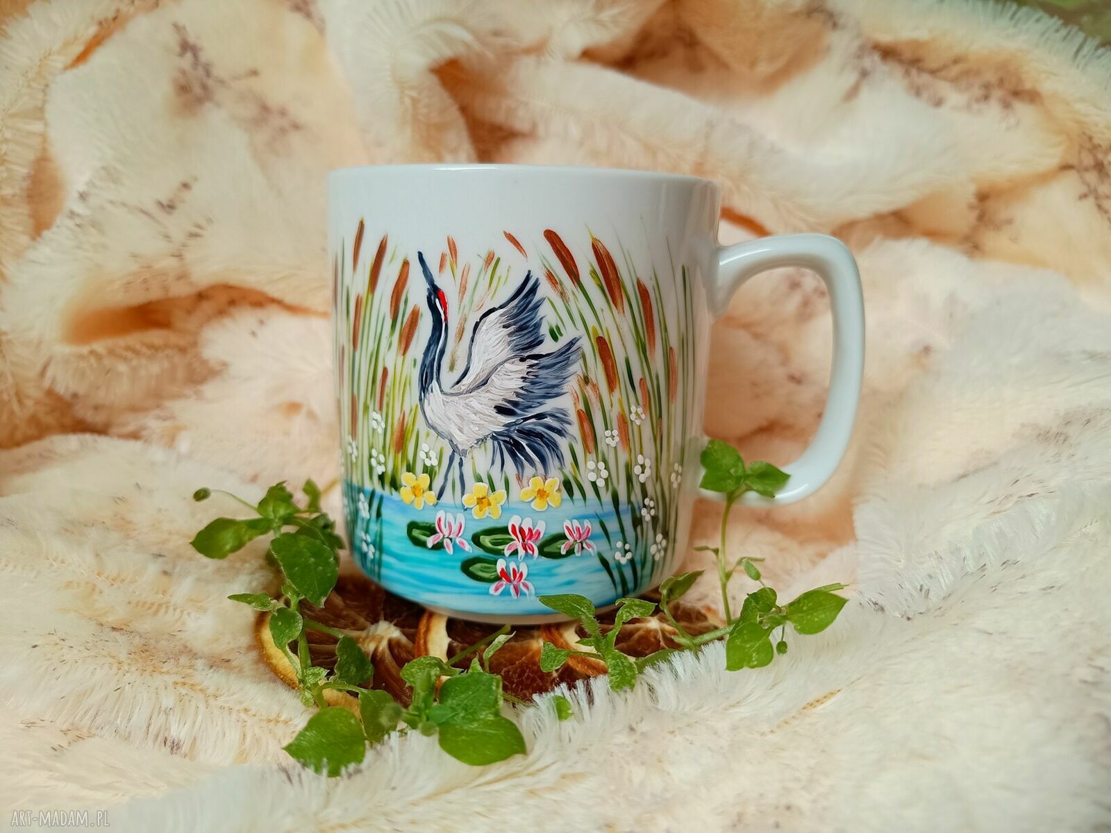 Kubek porcelanowy ręcznie malowany Żuraw 270 ml