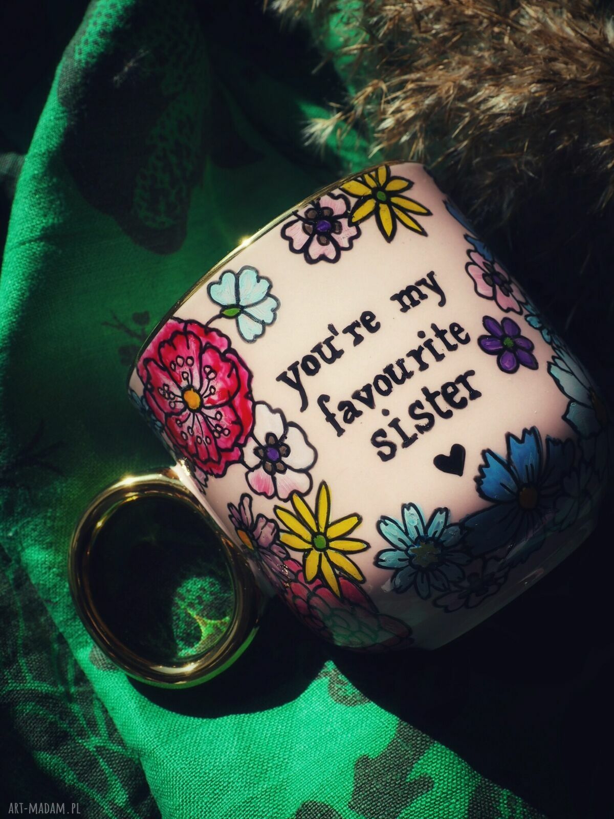 Ręcznie malowany kubek dla siostry - Sister, porcelana 380 ml
