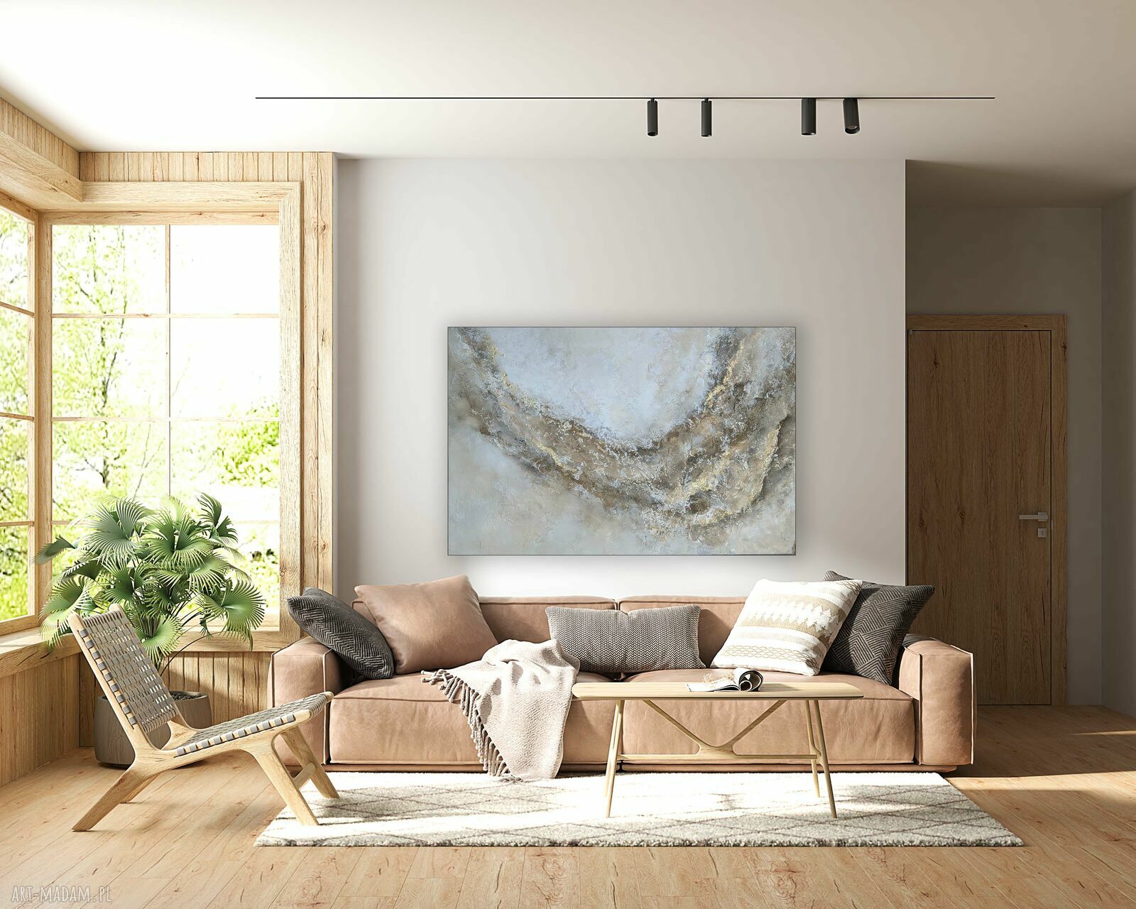 Ręcznie malowany obraz strukturalny Garden w beżach XXL - dyptyk 110x180 cm