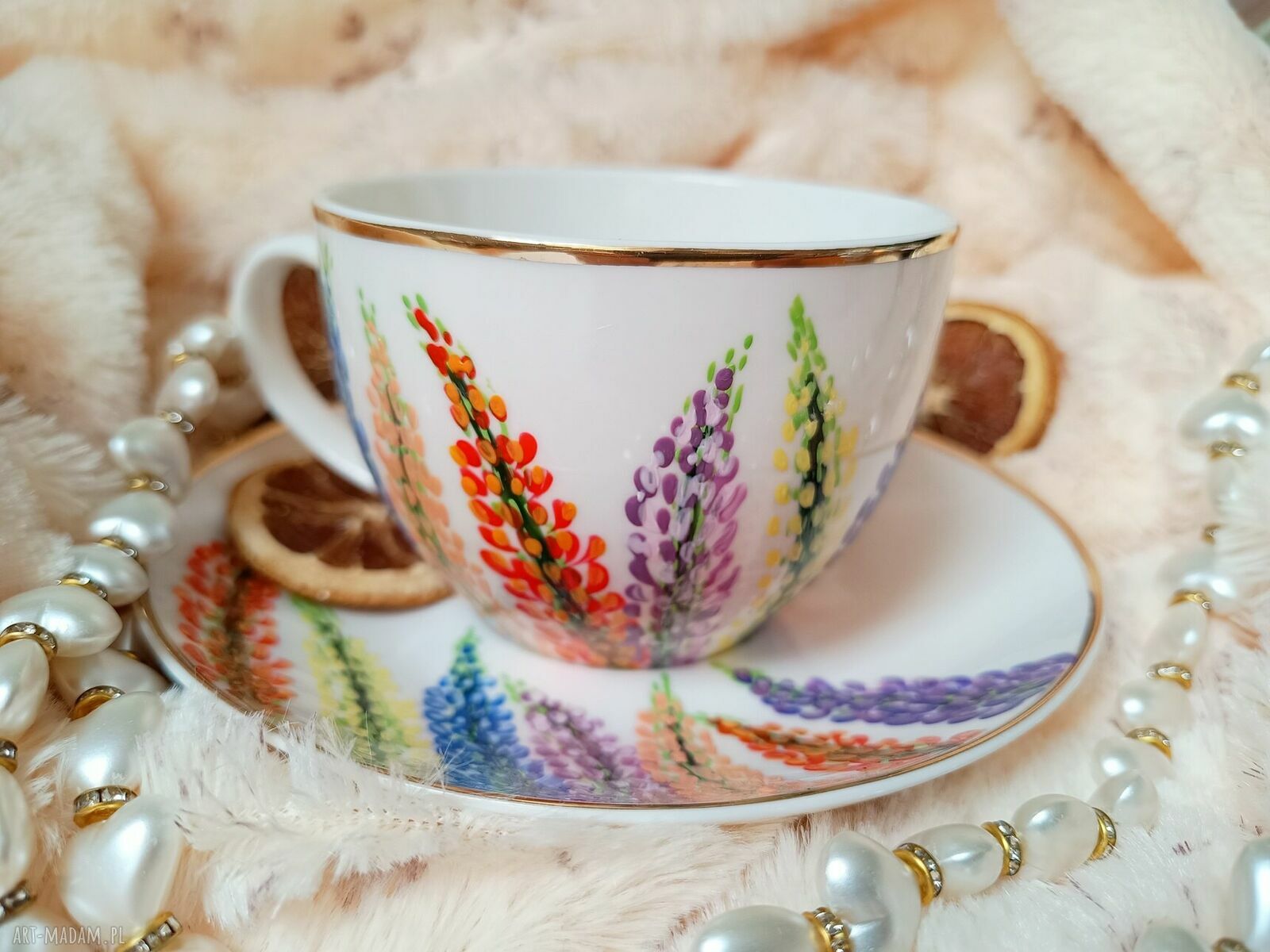 Ręcznie malowany łubin - porcelanowa filiżanka 200 ml