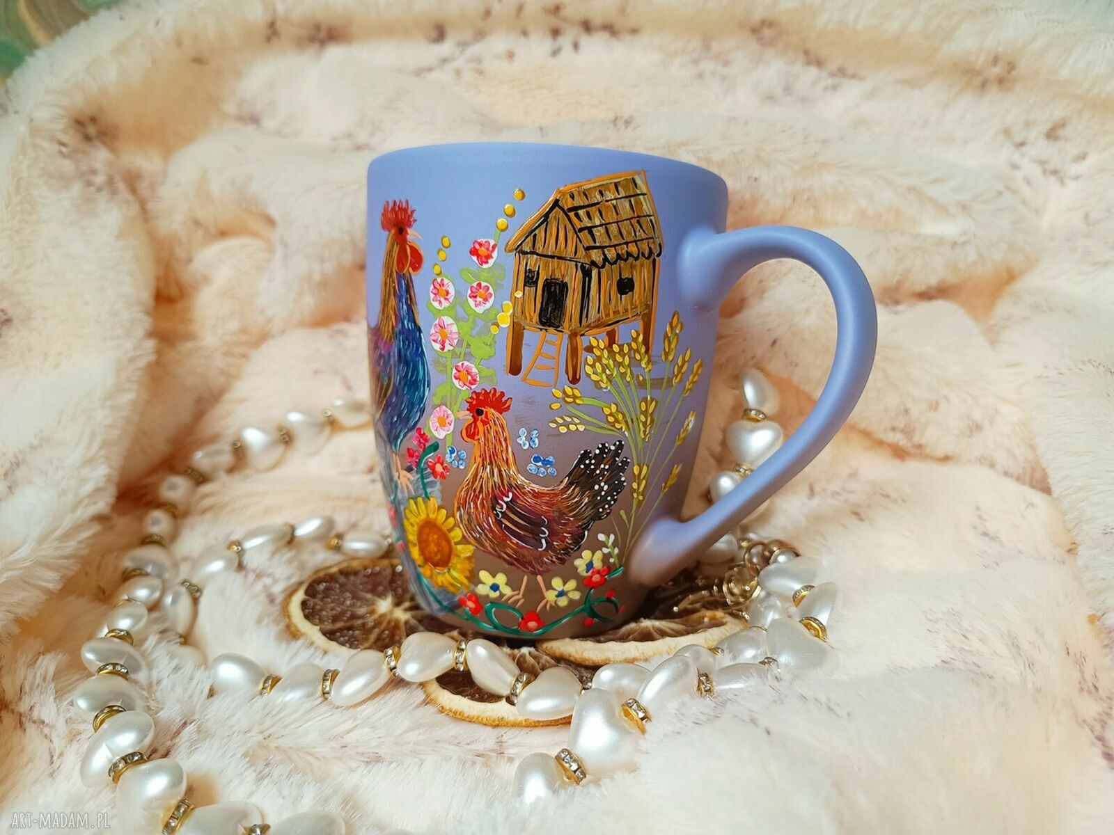 Ręcznie malowany wiejski kubek z porcelany 300 ml
