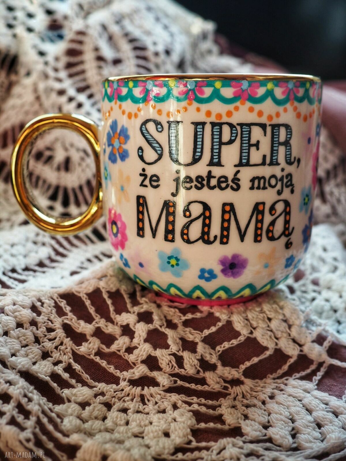 Ręcznie malowany kubek Super Mama - prezent dla Mamy