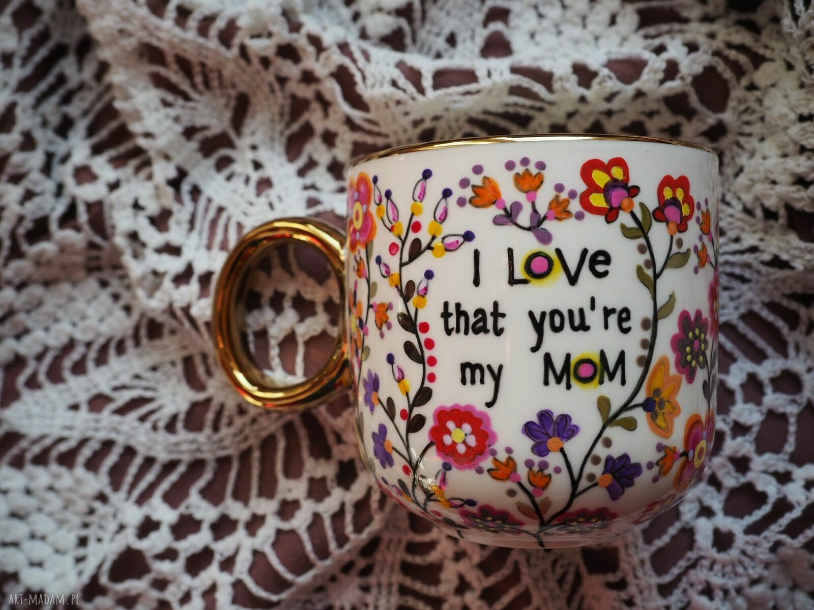 Ręcznie malowany kubek dla Mamy Love Mom z malowanej porcelany