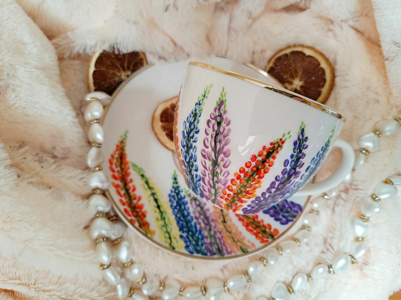 Ręcznie malowany łubin - porcelanowa filiżanka 200 ml