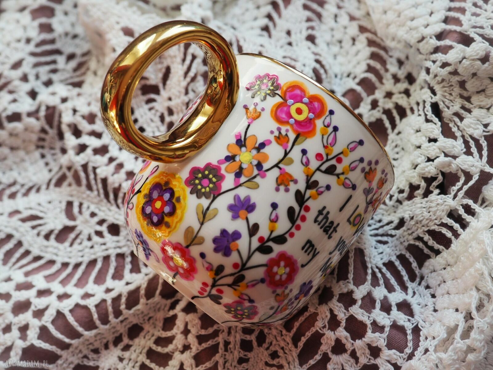 Ręcznie malowany kubek dla Mamy Love Mom z malowanej porcelany