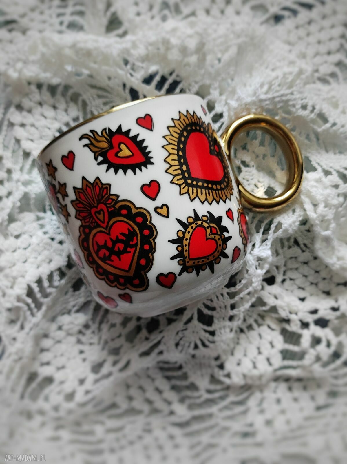 Ręcznie malowany kubek SERCE Hearts - porcelana 380 ml