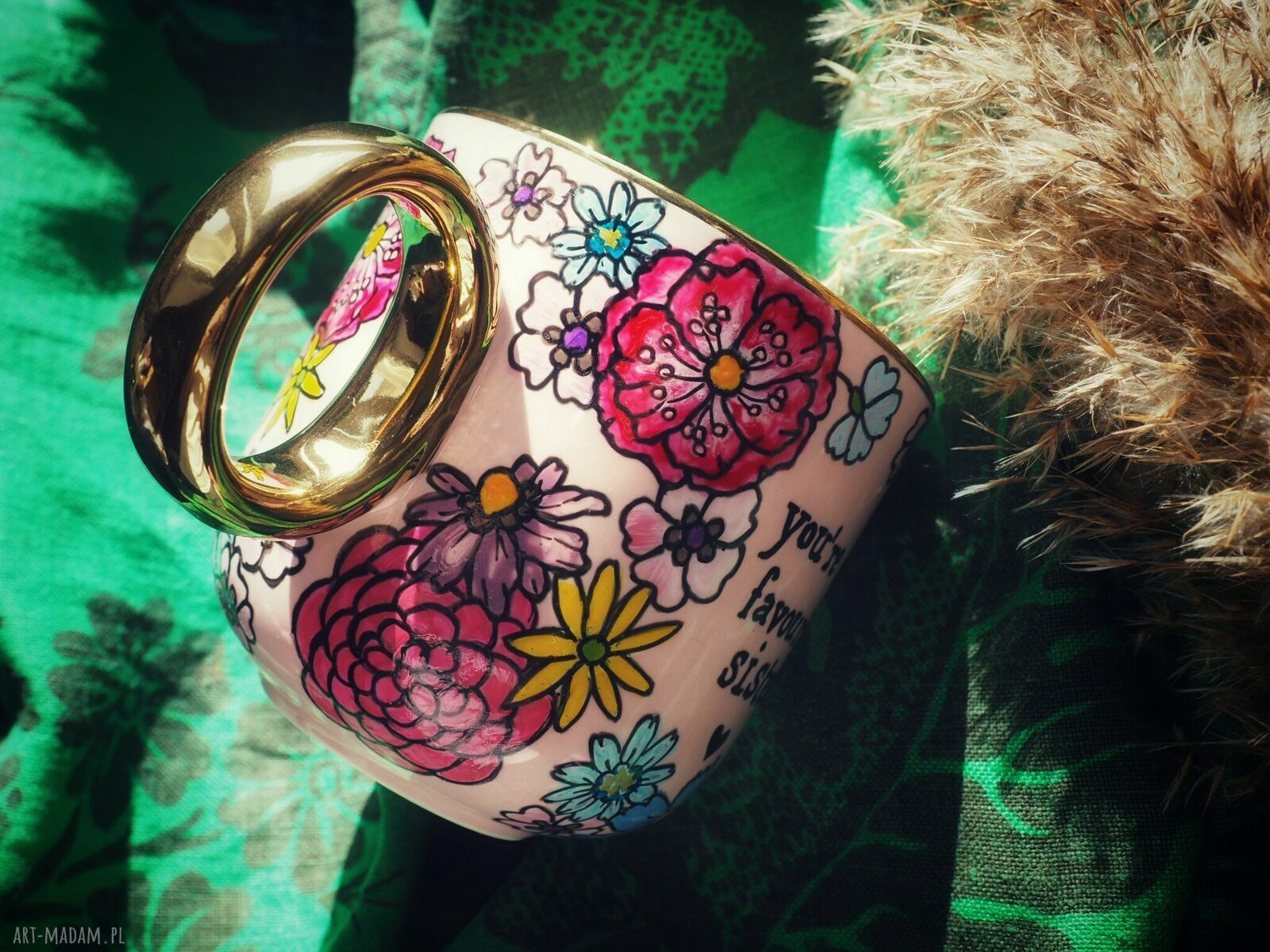 Ręcznie malowany kubek dla siostry - Sister, porcelana 380 ml