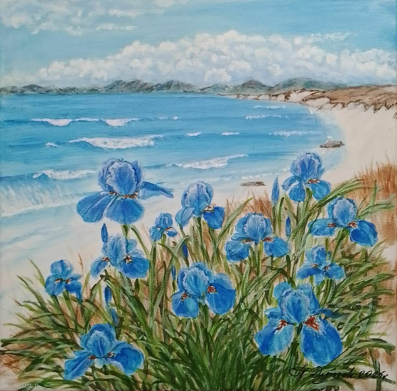 Ręcznie malowany obraz akrylowy „Niebiański Błękit” 30x30