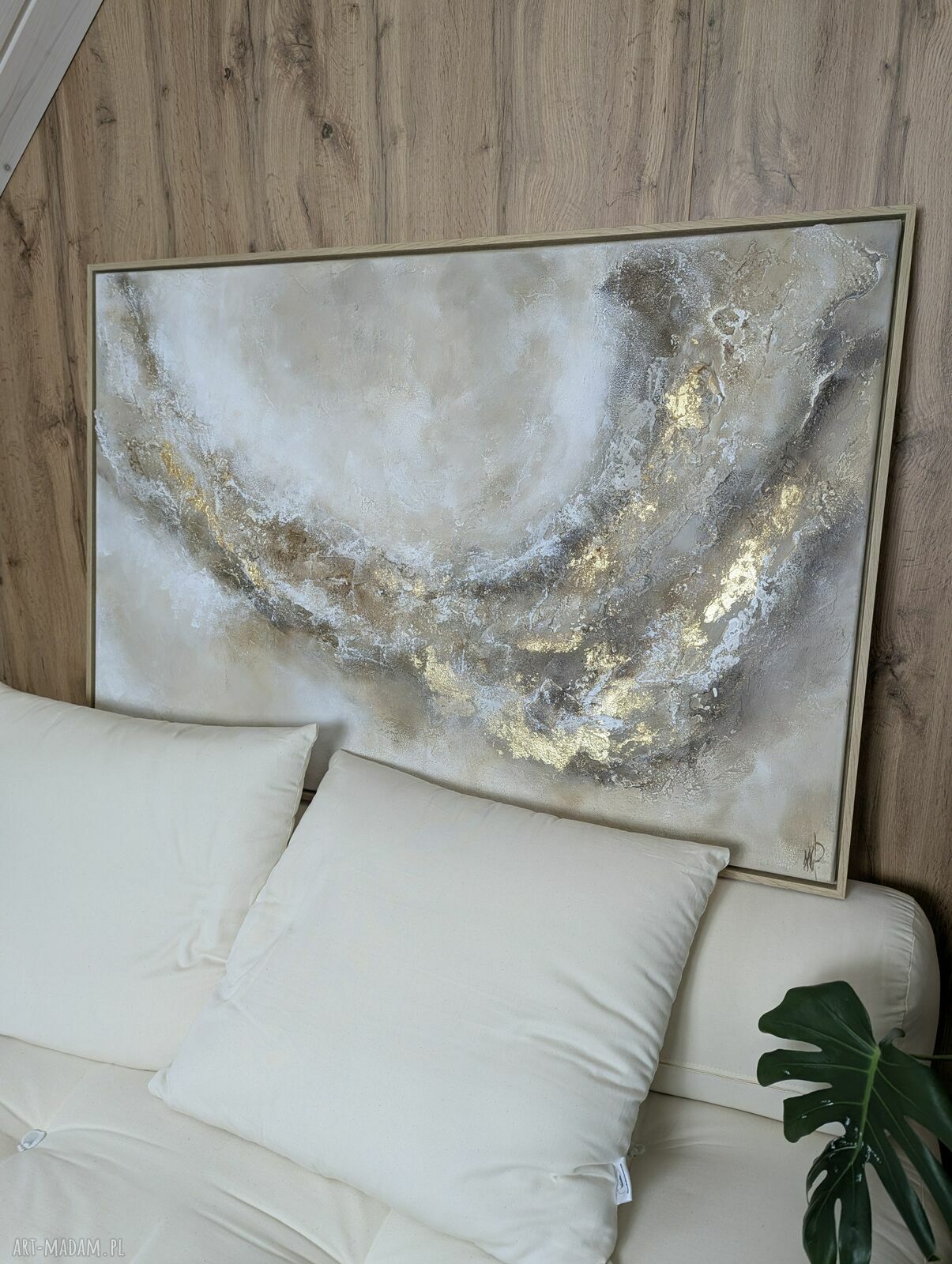 Ręcznie malowany obraz strukturalny Garden w beżach XXL - dyptyk 110x180 cm