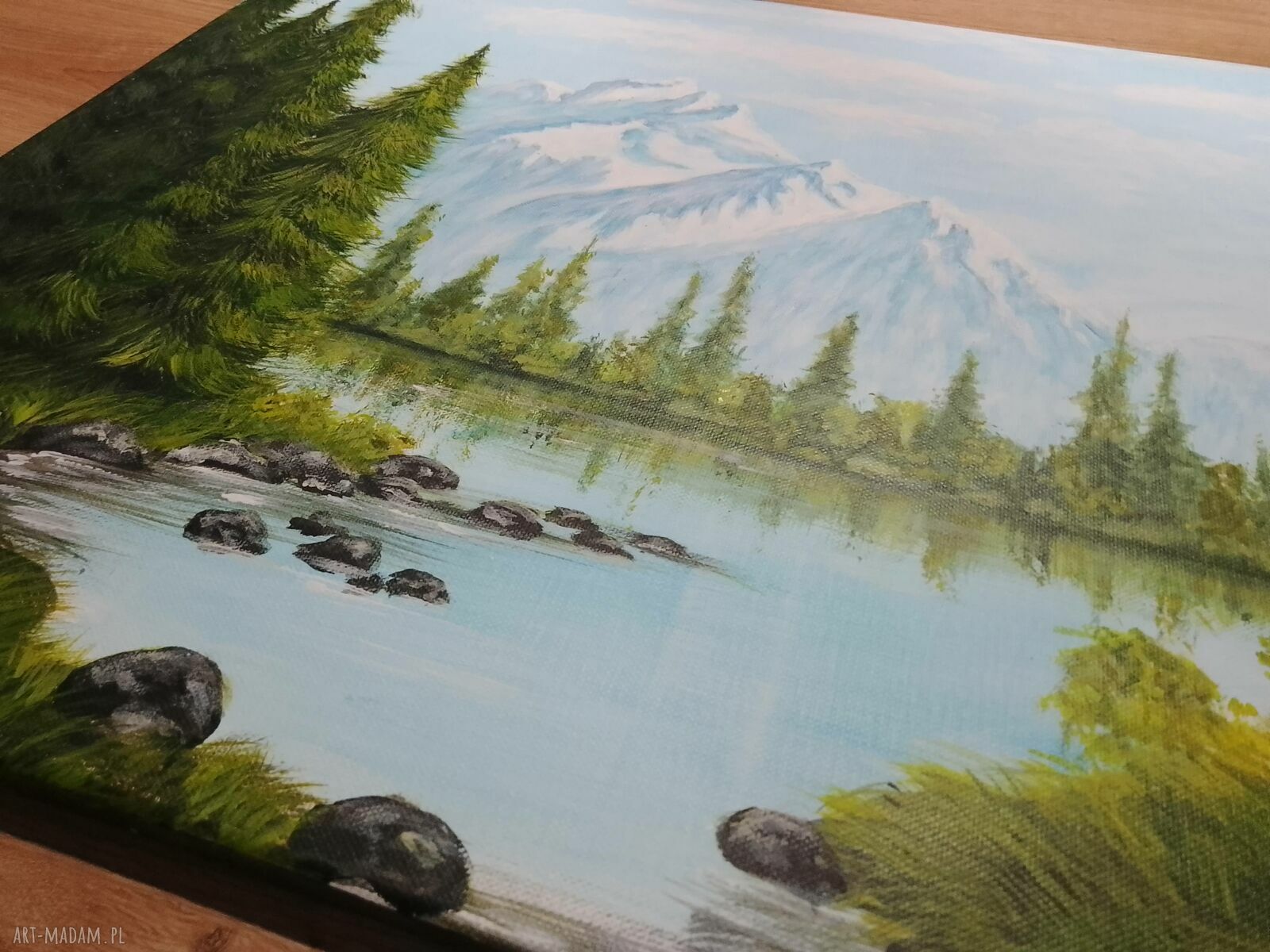 Ręcznie malowany obraz pejzaż „Za górami, za lasami” 50x70 cm