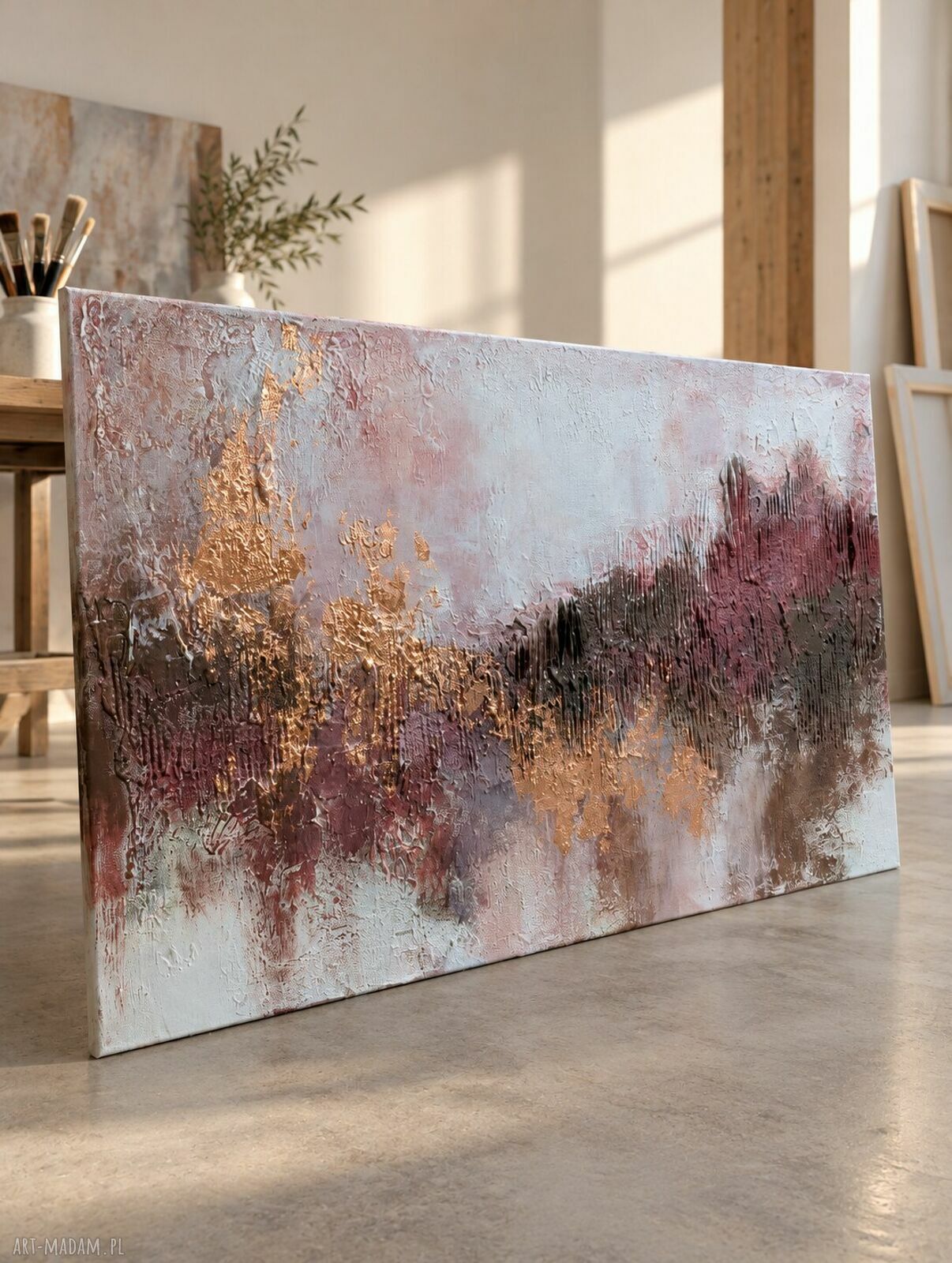Ręcznie malowany obraz strukturalny 60x90 cm - abstrakcja