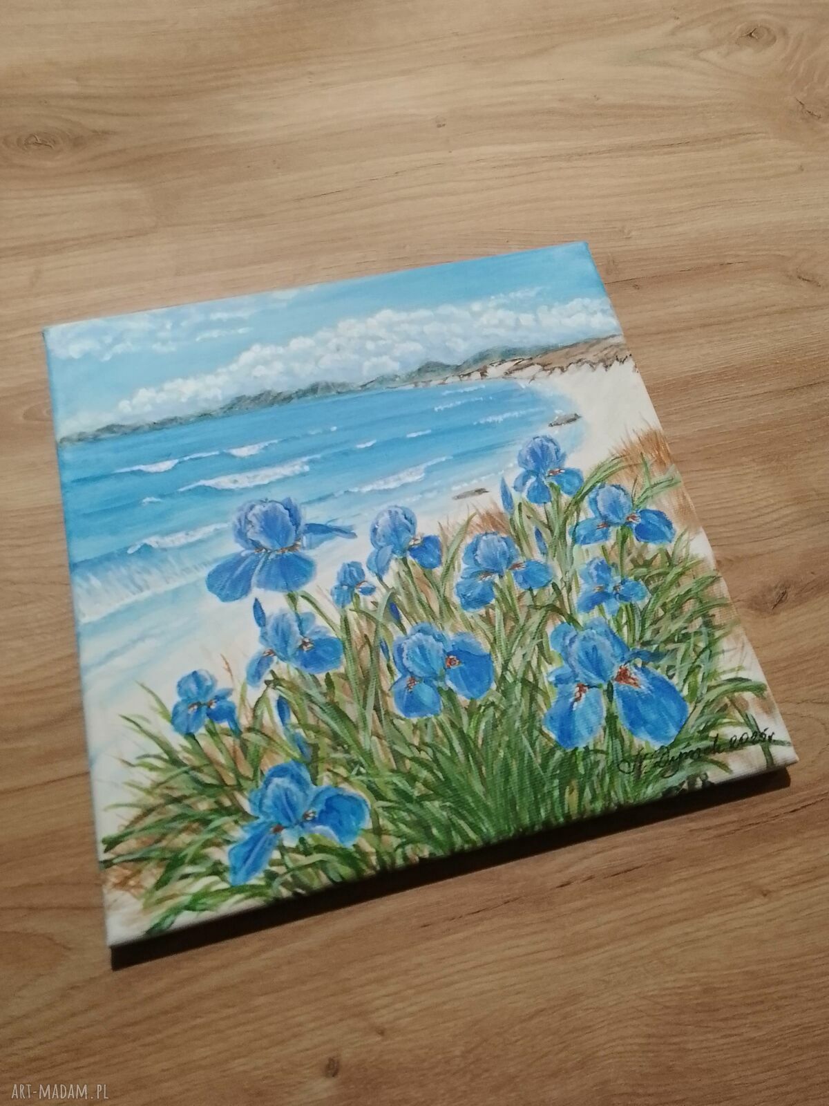 Ręcznie malowany obraz akrylowy „Niebiański Błękit” 30x30