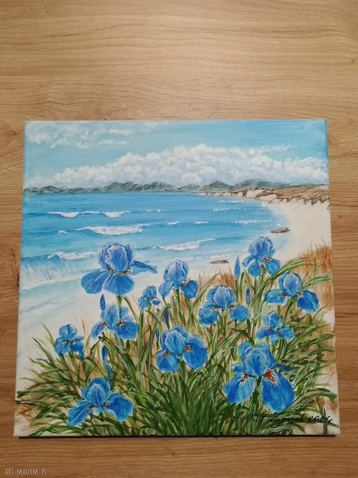 Ręcznie malowany obraz akrylowy „Niebiański Błękit” 30x30