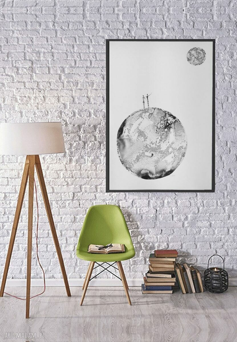 Ręcznie malowany plakat Dreams 50x70 cm - czarno-biała grafika motywacyjna z księżycem