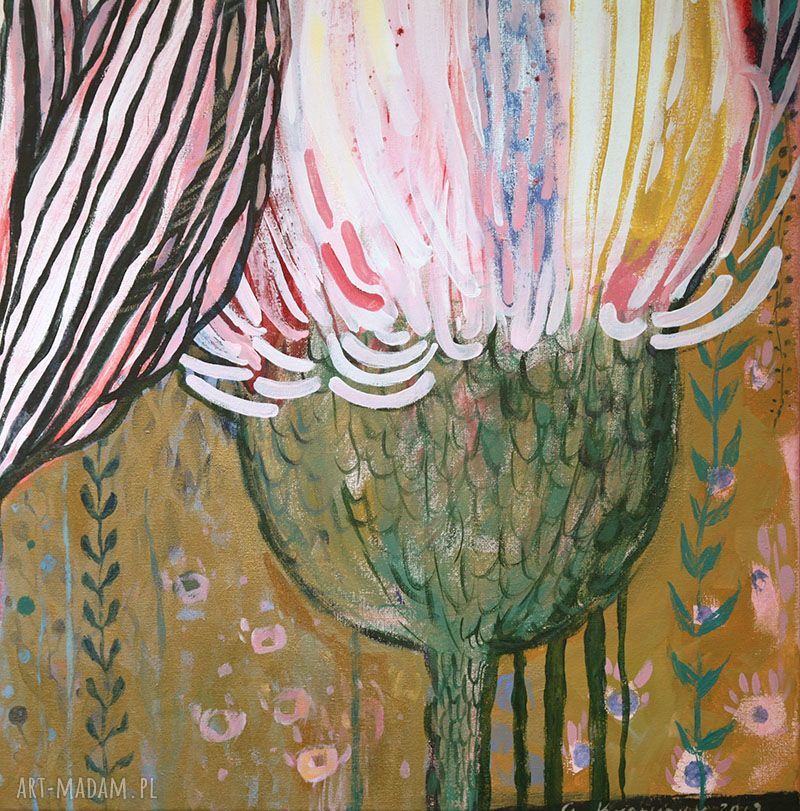 Ręcznie malowany obraz na płótnie - Nocny ogród (kwiaty), akryl 70x100 cm
