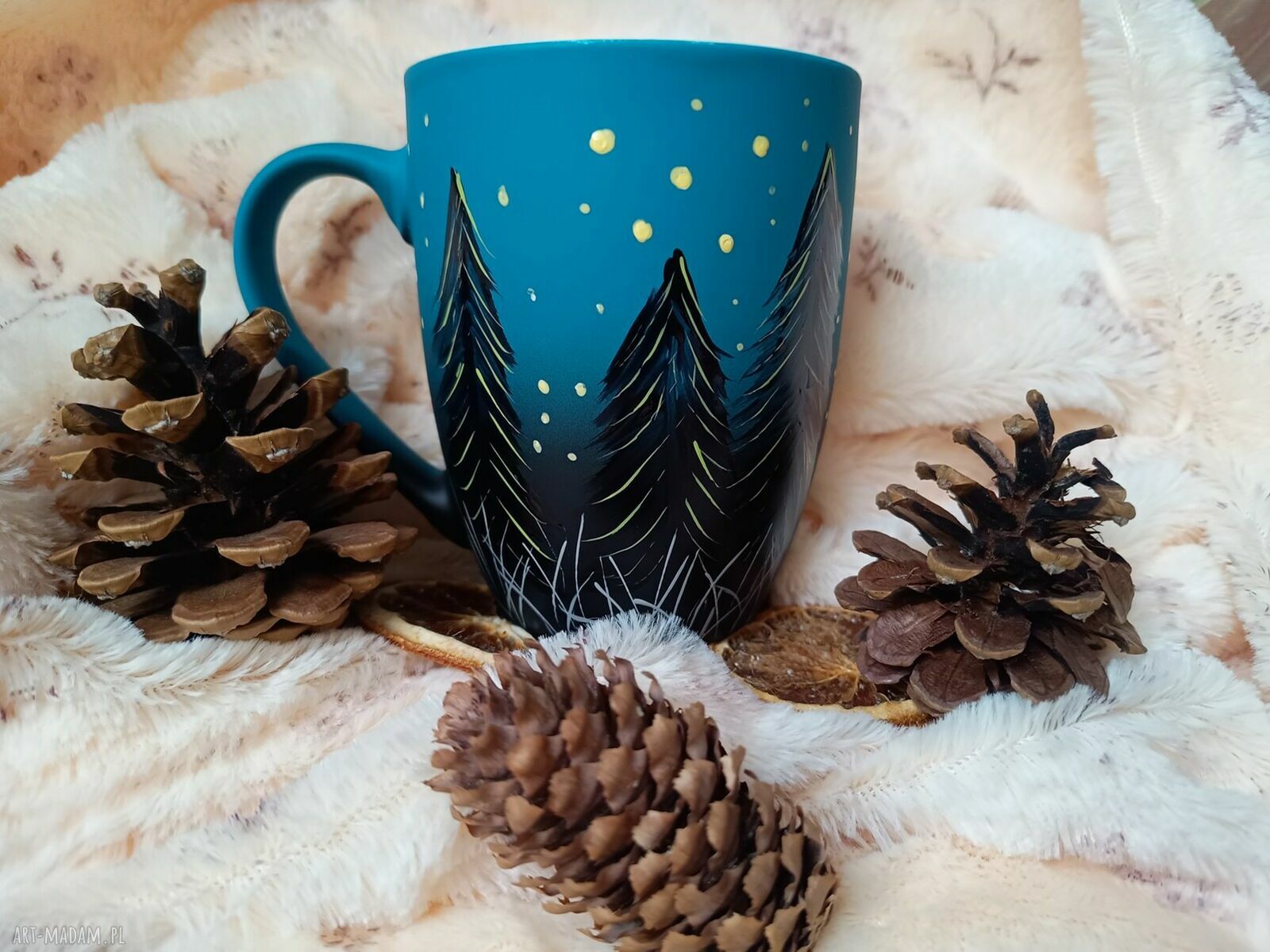 Sowa i wilk w pełni księżyca - ręcznie malowany kubek porcelanowy 300 ml