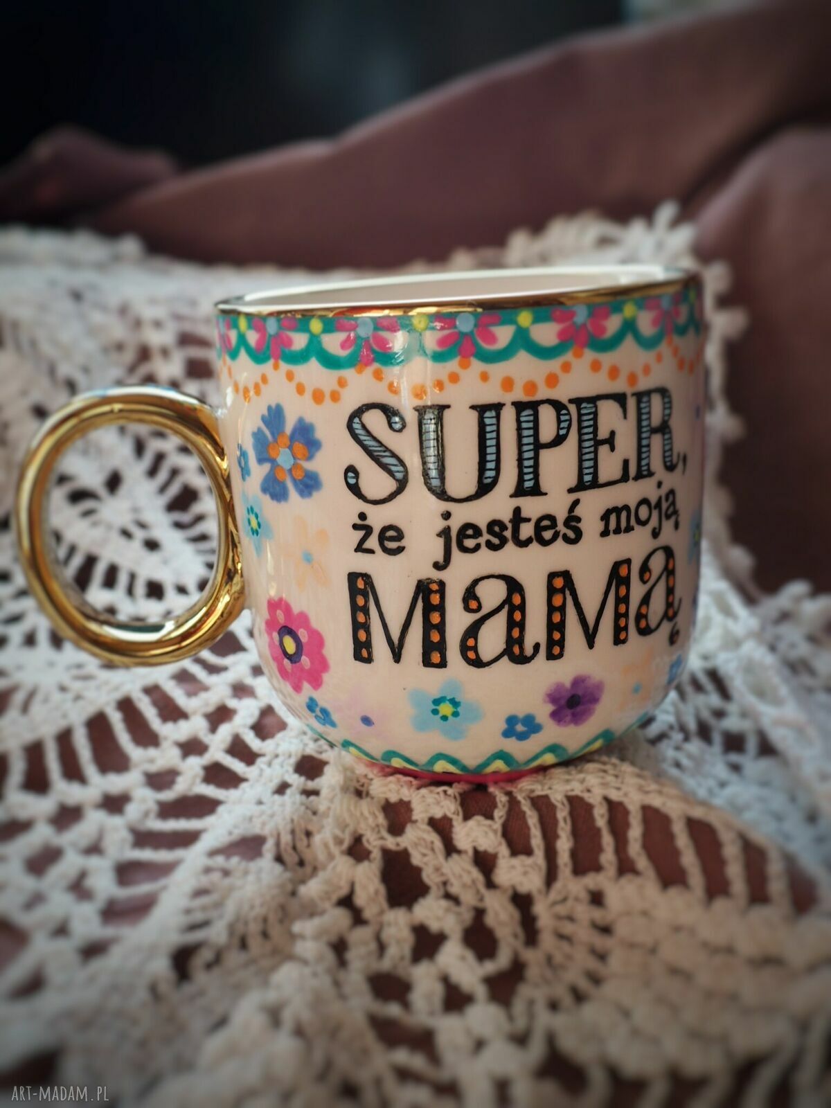 Ręcznie malowany kubek Super Mama - prezent dla Mamy