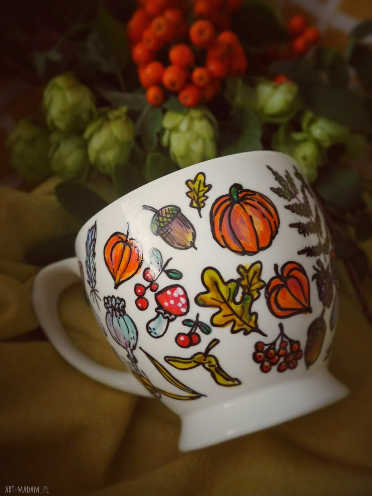 Ręcznie malowany kubek z dynią dla jesieniary
