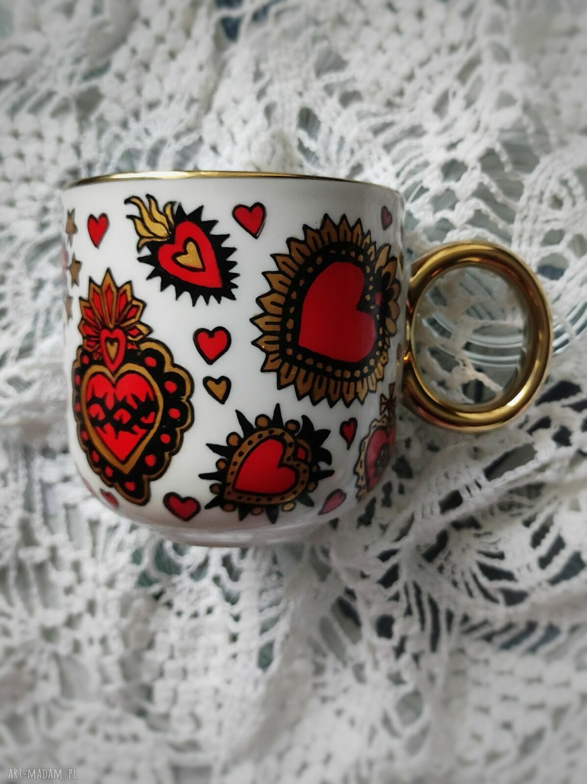 Ręcznie malowany kubek SERCE Hearts - porcelana 380 ml