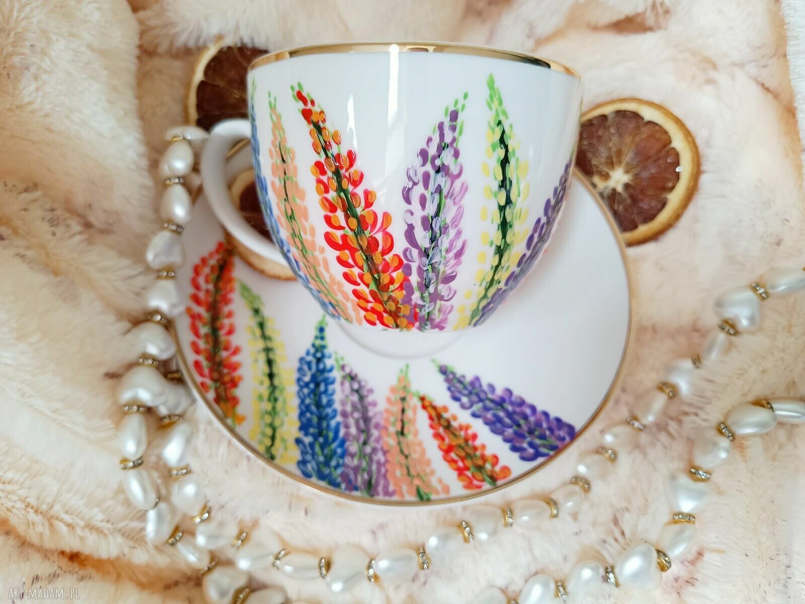 Ręcznie malowany łubin - porcelanowa filiżanka 200 ml