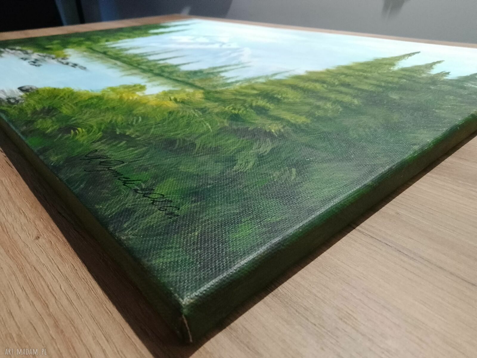 Ręcznie malowany obraz pejzaż „Za górami, za lasami” 50x70 cm