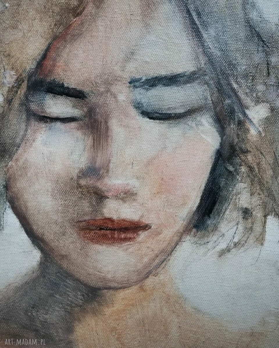 Ręcznie malowany obraz olejny 'Wewnętrzne światło' - portret kobiety 30x40 cm