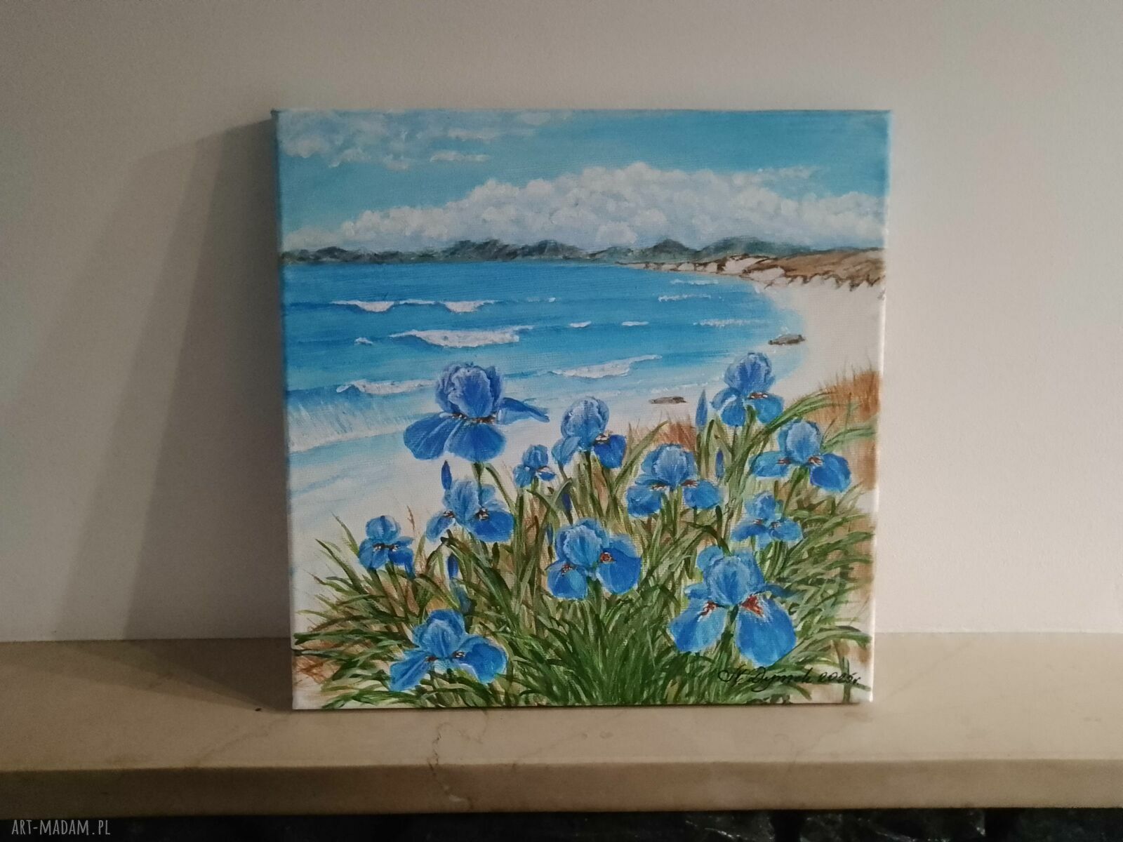 Ręcznie malowany obraz akrylowy „Niebiański Błękit” 30x30