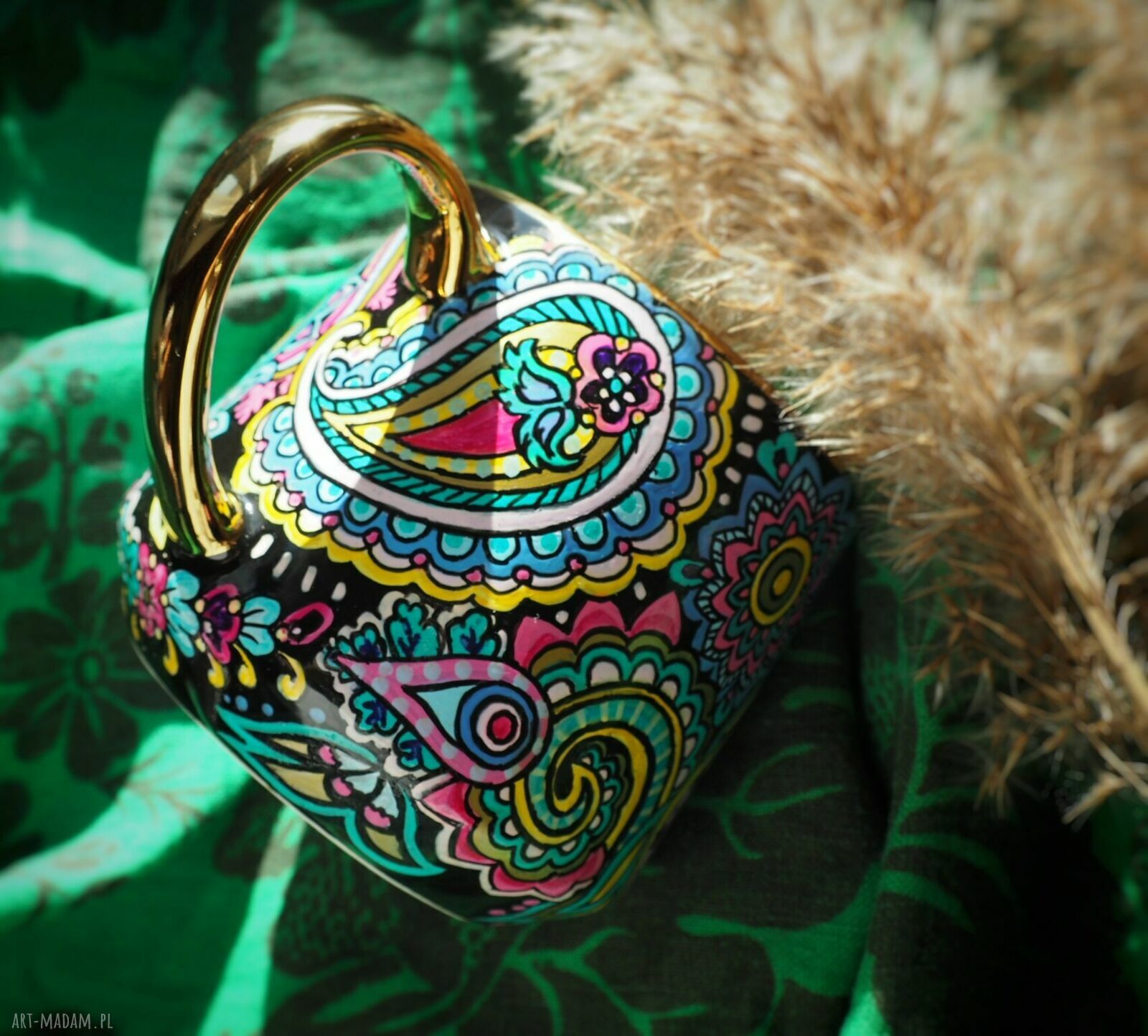 Ręcznie malowany kubek porcelanowy Paisley (460 ml)