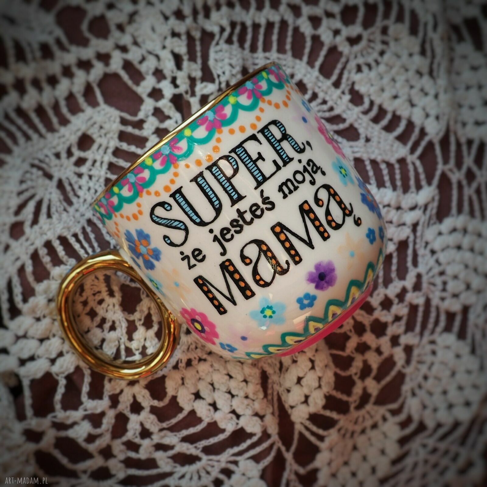 Ręcznie malowany kubek Super Mama - prezent dla Mamy
