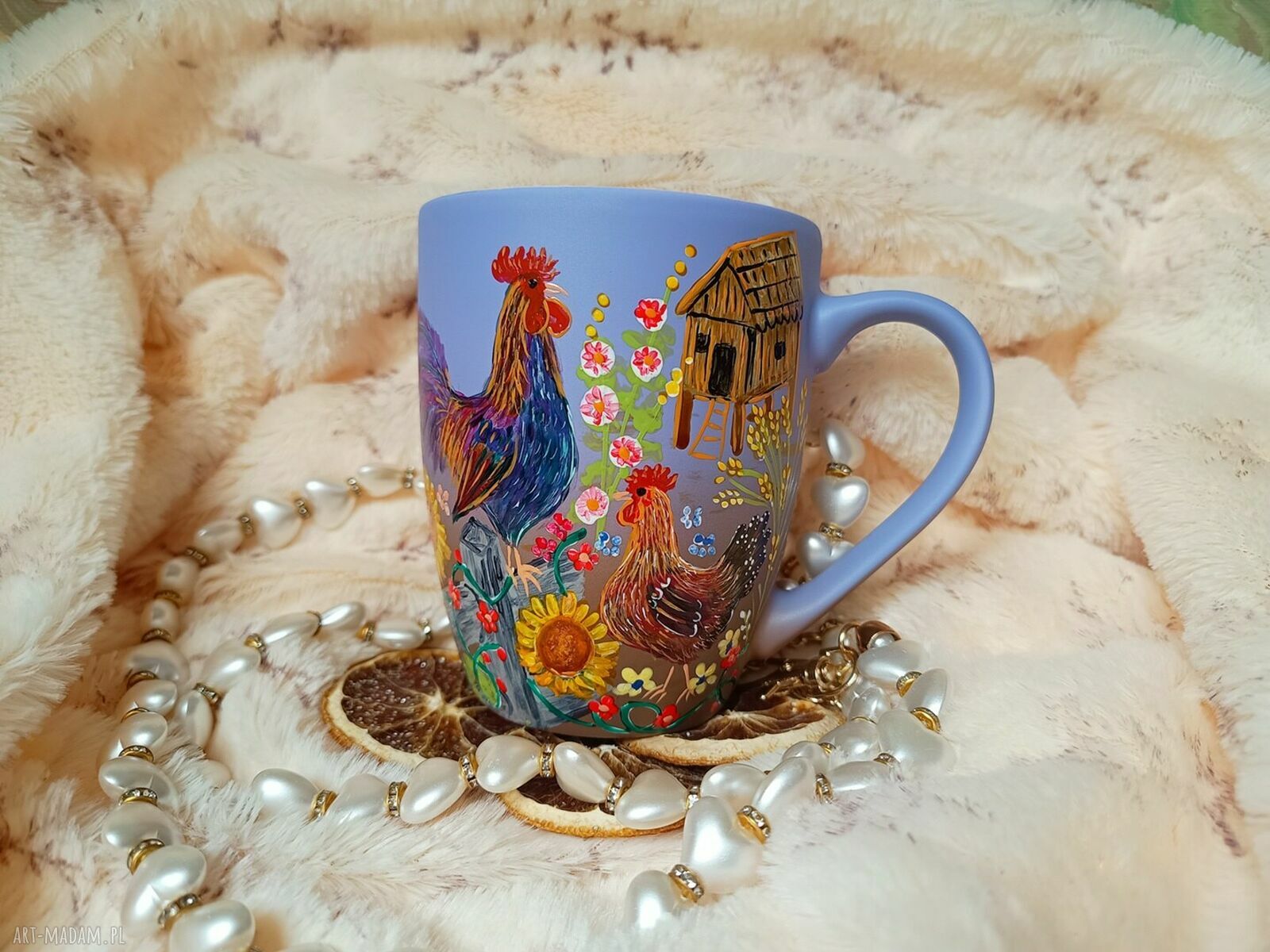 Ręcznie malowany wiejski kubek z porcelany 300 ml