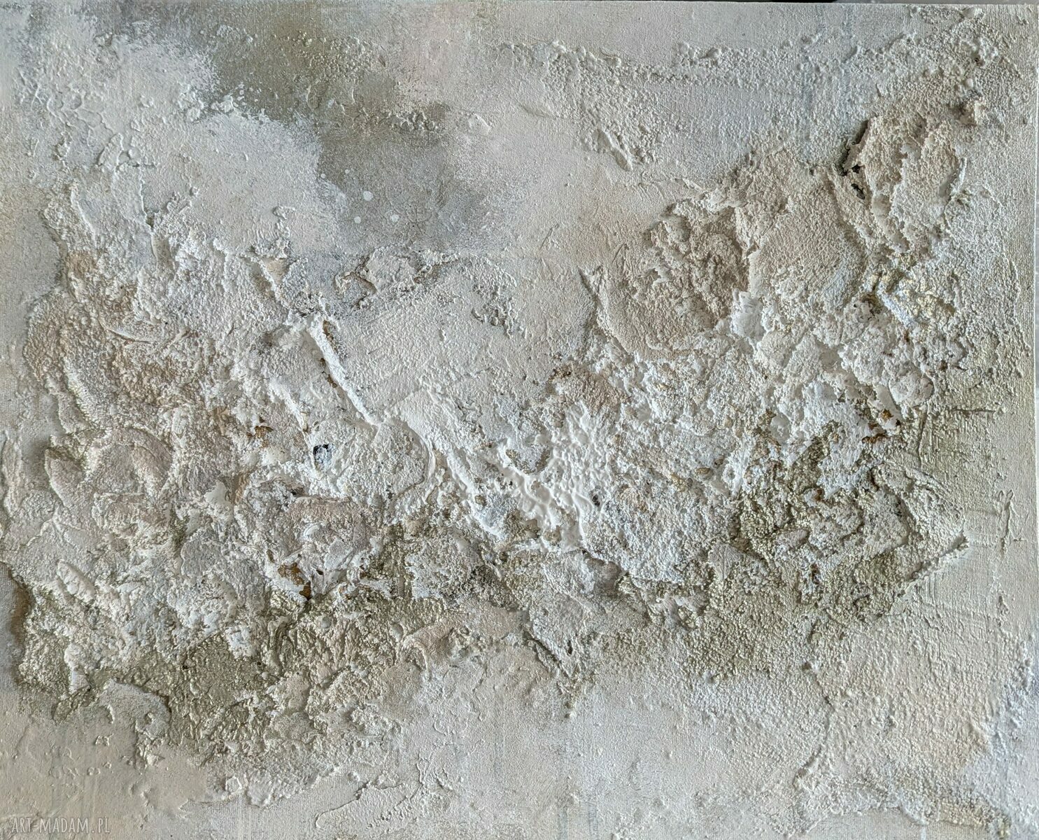 Ręcznie malowany obraz strukturalny 100x140 cm na płótnie - biel, beż i szampańskie złoto