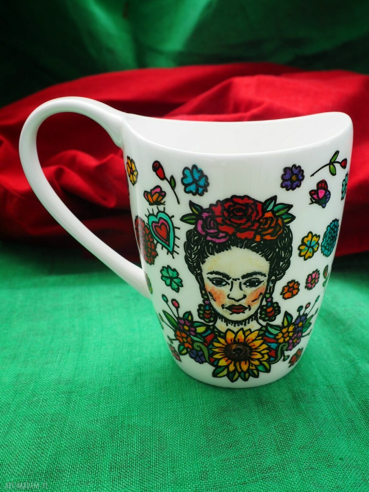Ręcznie malowany kubek Frida Kahlo z porcelany 470 ml