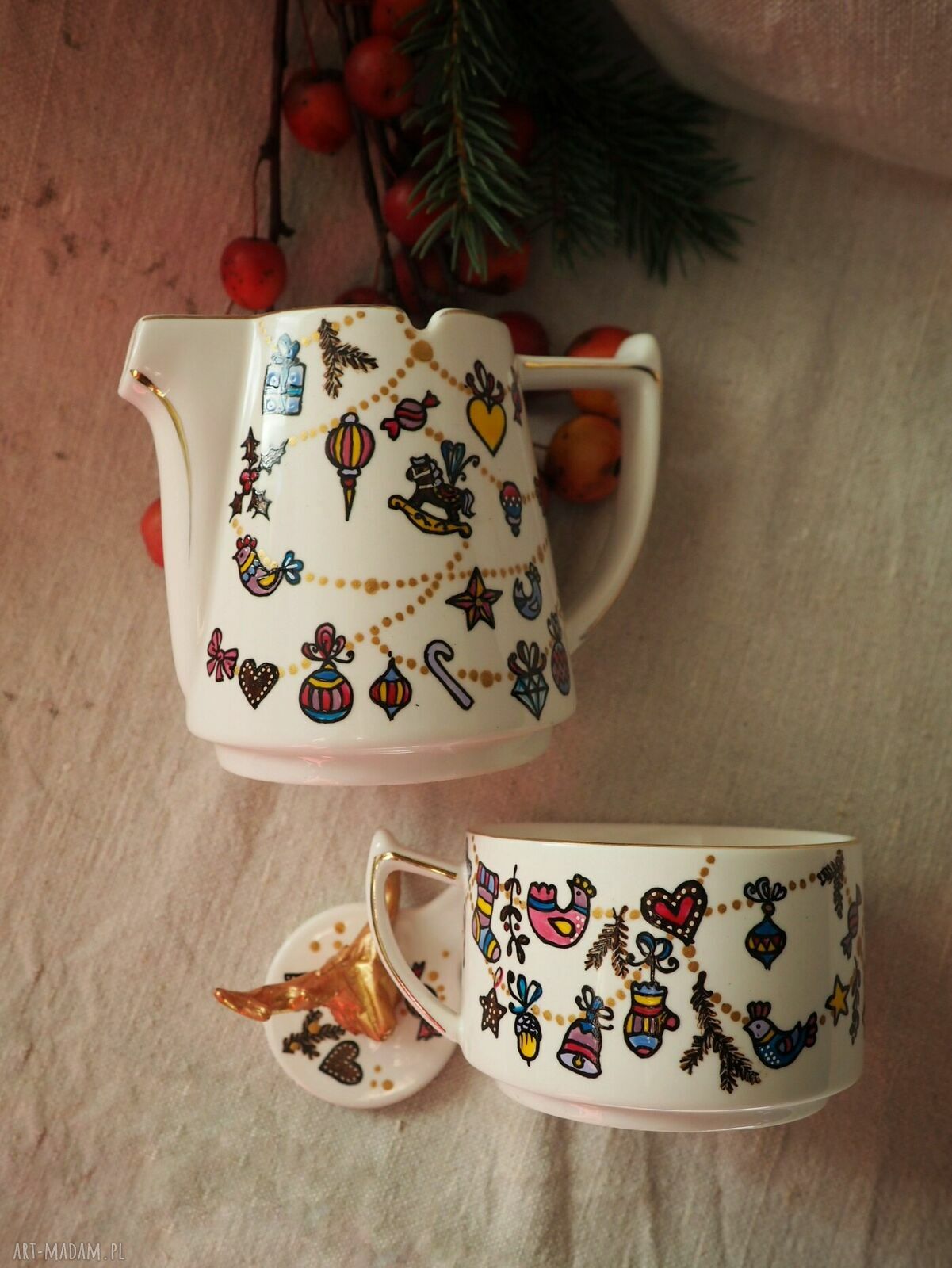 Ręcznie malowany zestaw herbaciany Tea for One z czajniczkiem i filiżanką