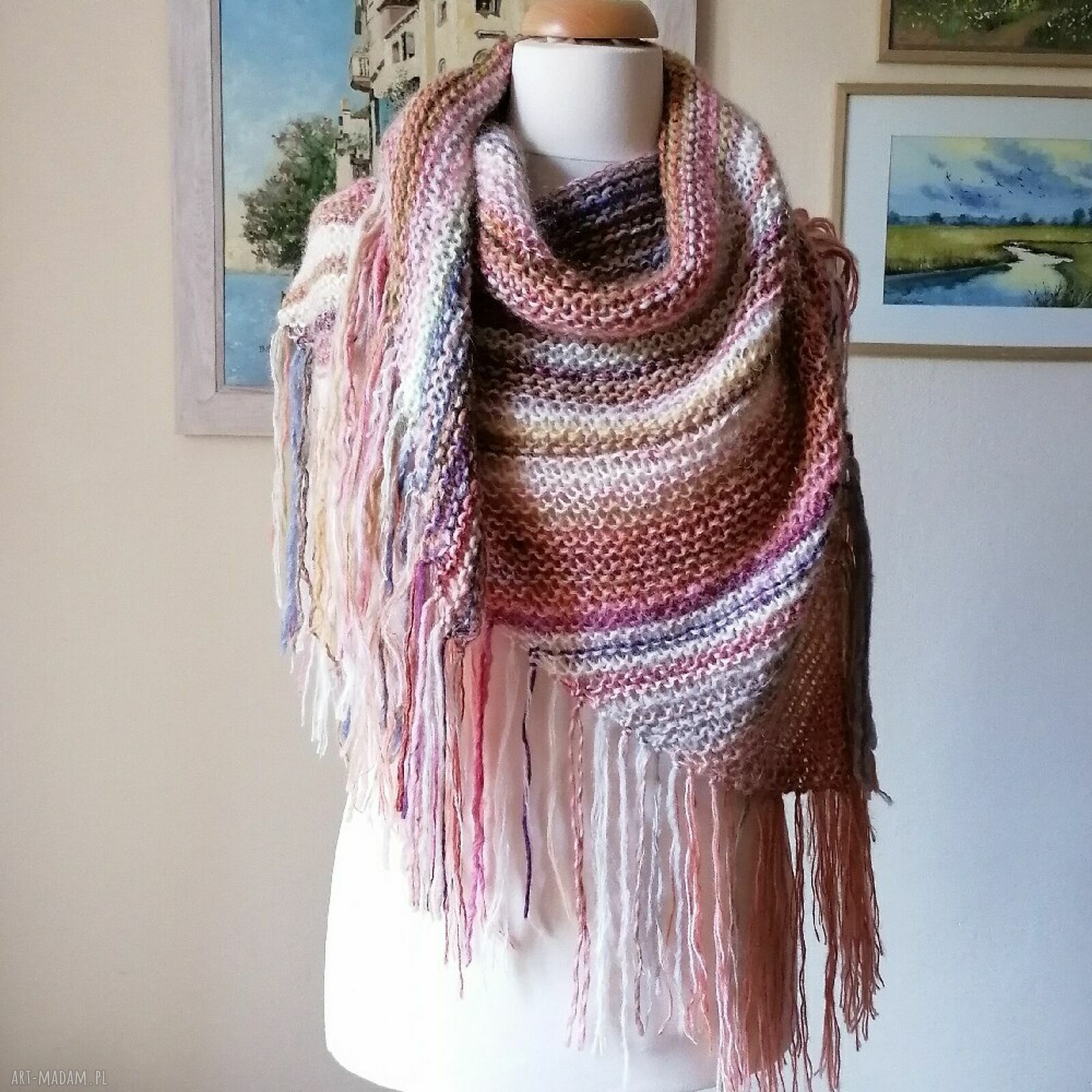 Ręcznie robiona chusta boho w pastelach