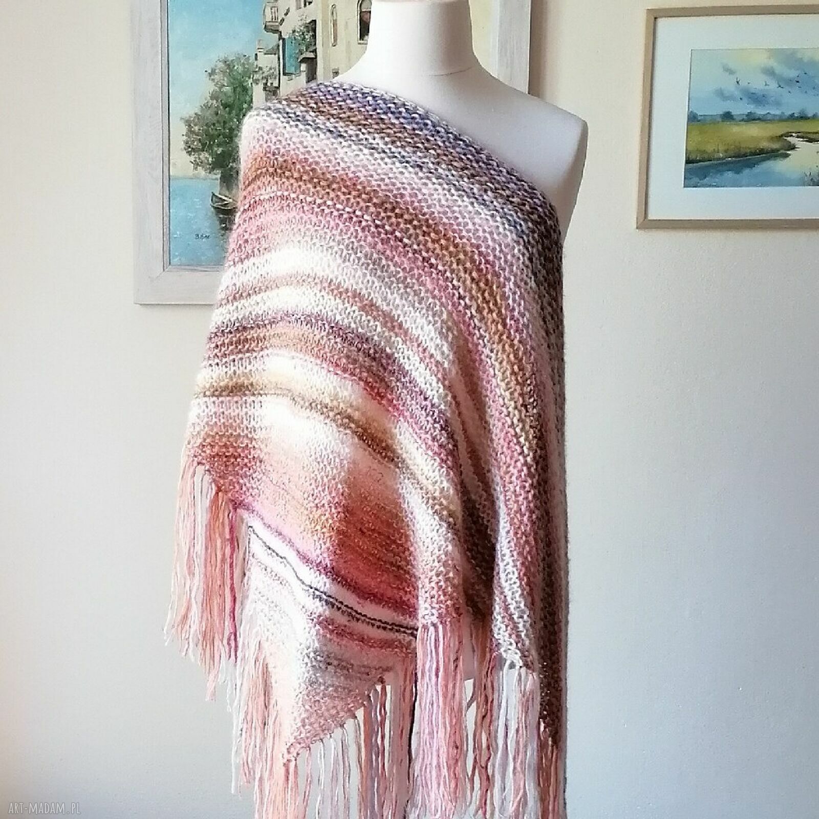 Ręcznie robiona chusta boho w pastelach