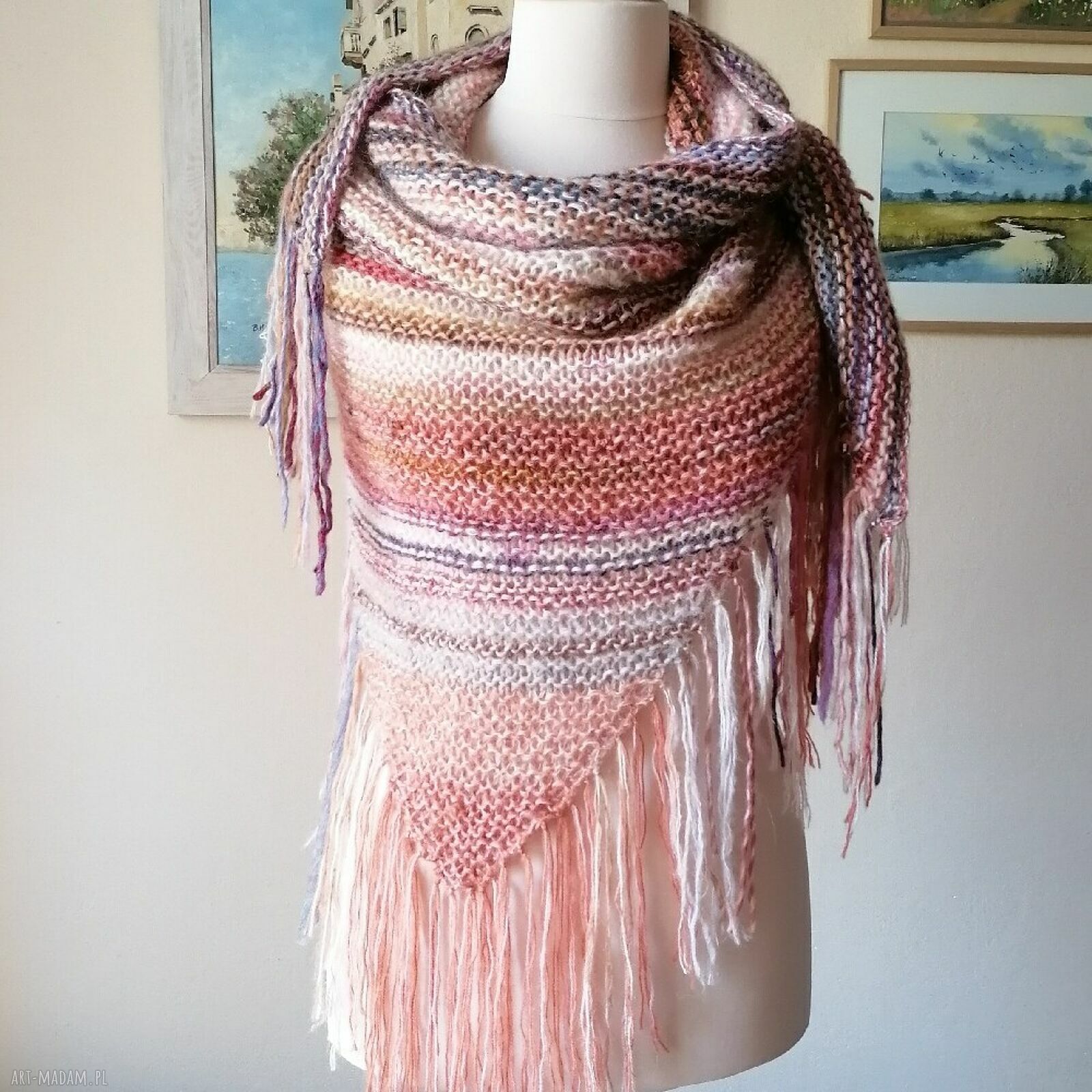 Ręcznie robiona chusta boho w pastelach