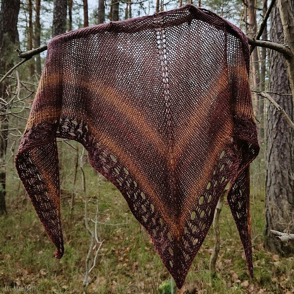 Chusta na drutach z bursztynem - 100% merino extrafine