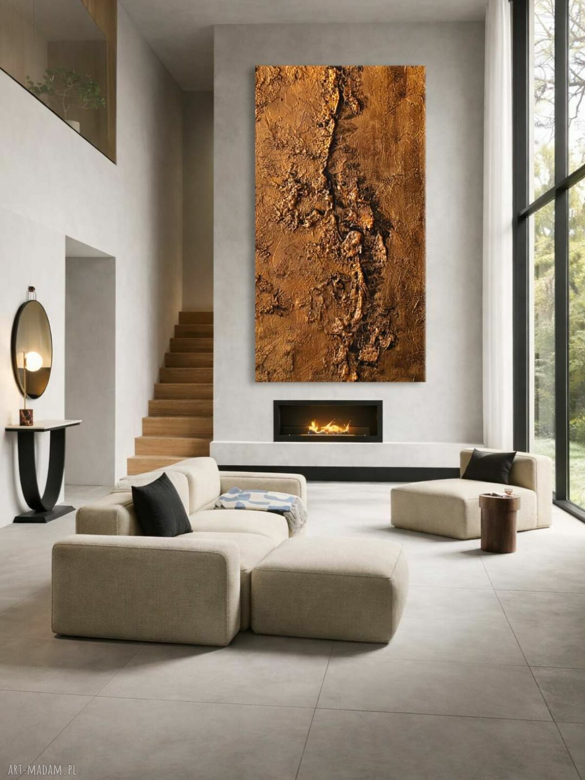 Obraz ręcznie malowany metaliczna struktura 80x160 cm