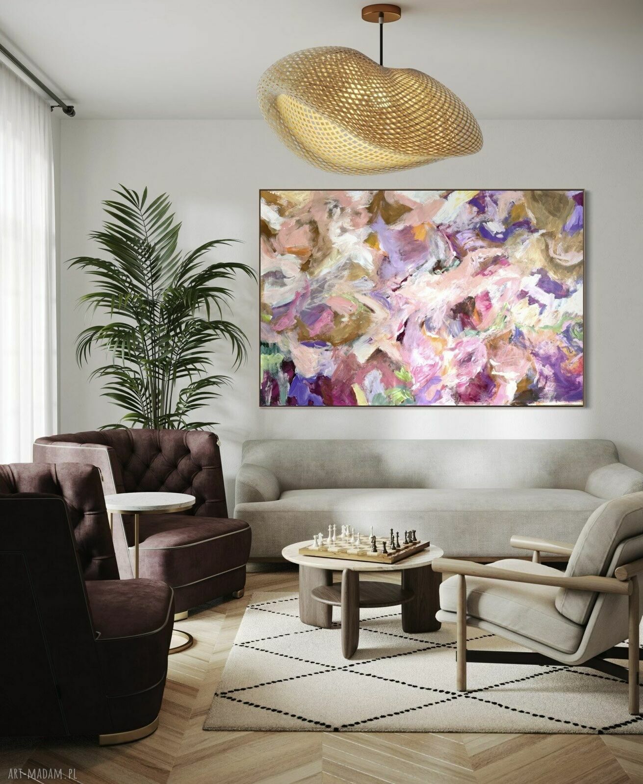 Kolorowy obraz abstrakcyjny ręcznie malowany 156x105 cm do salonu i nowoczesnych wnętrz