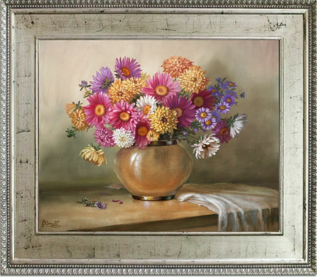 Astry - ręcznie malowany obraz olejny 50x60 cm (sygnowany) - Lidia Olbrycht