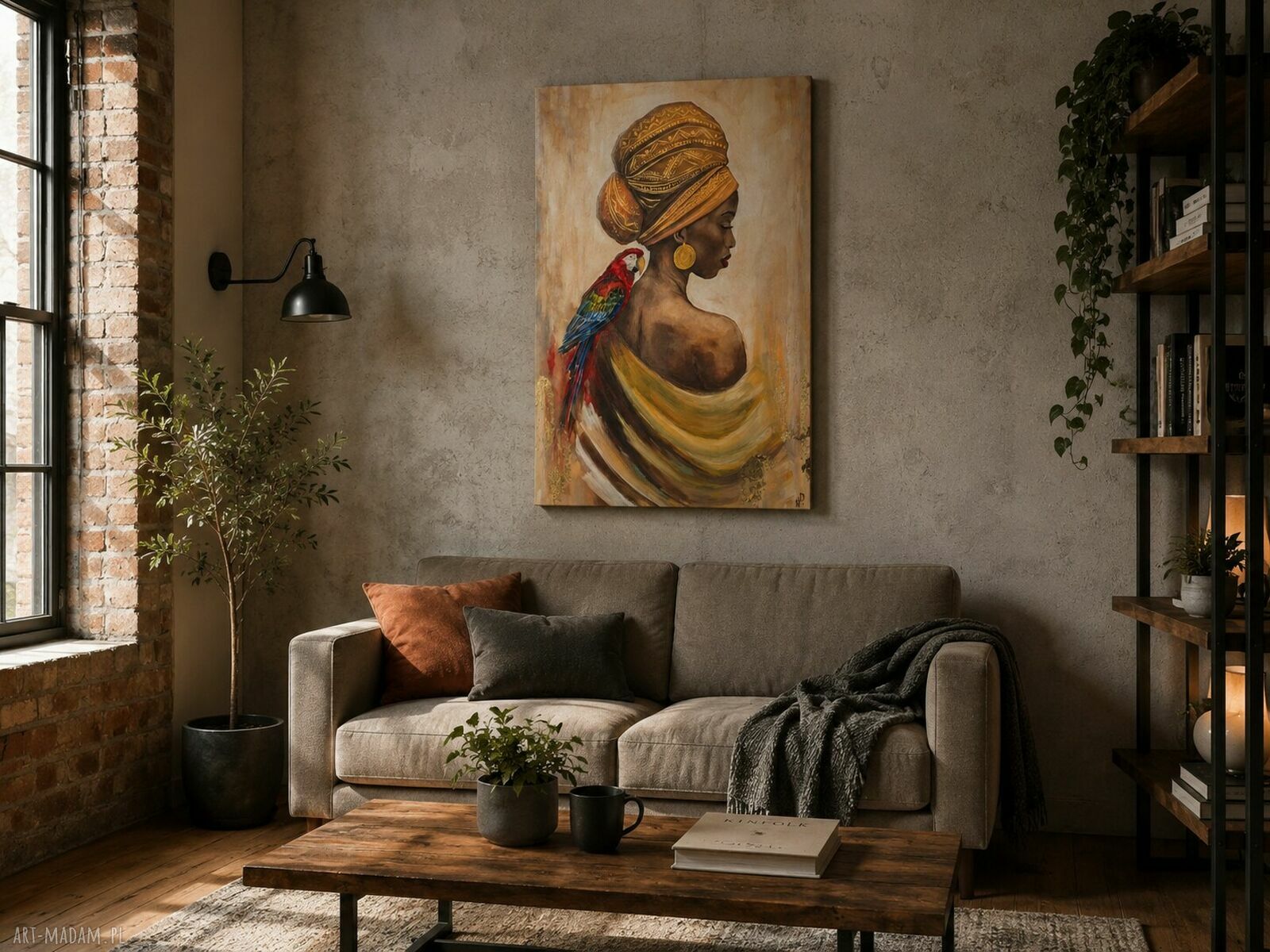 Obraz olejny 70x100 cm - Kobieta z papugą, gotowy do zawieszenia