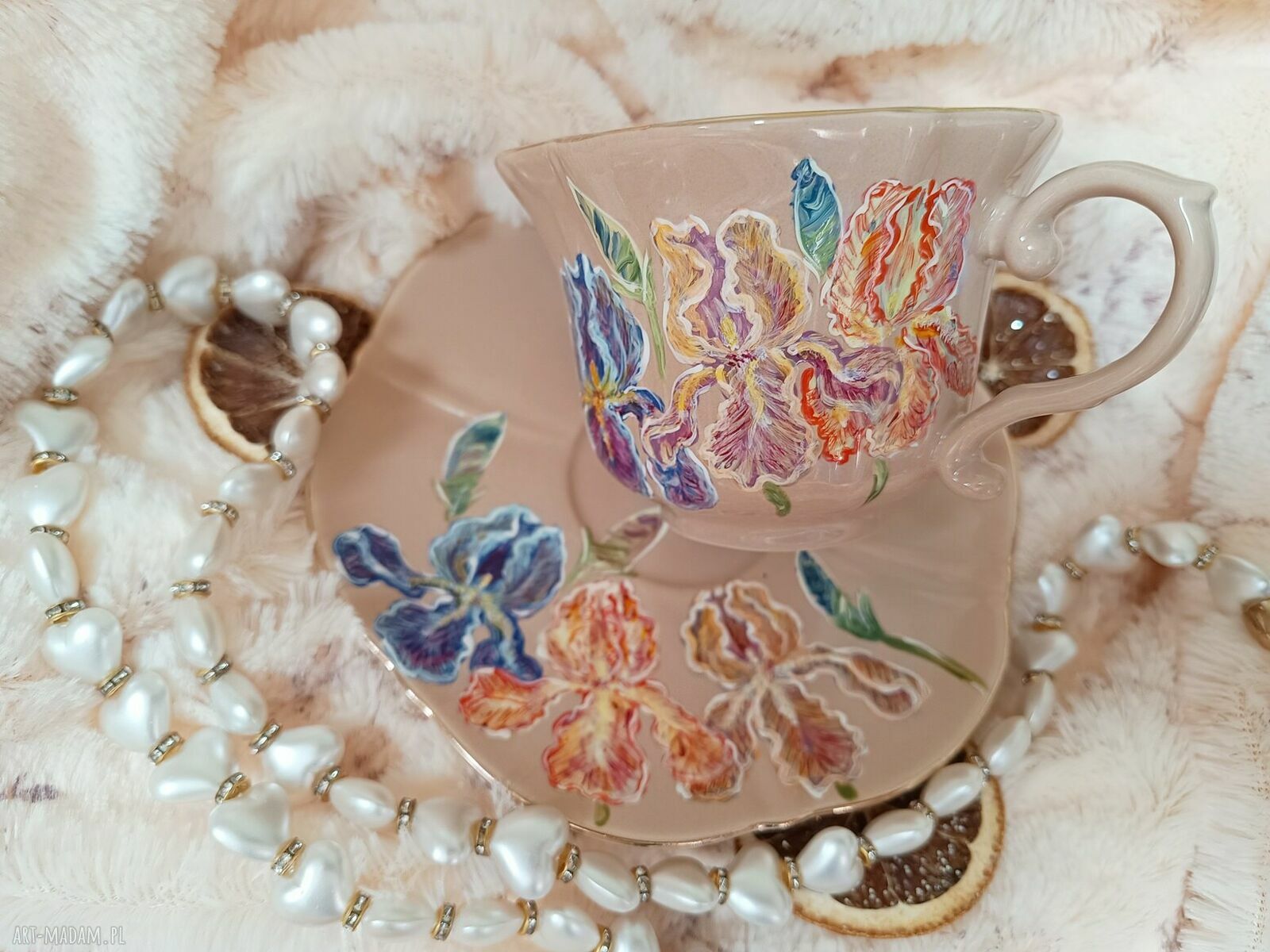 Irysy - ręcznie malowany komplet kubków z porcelany (ok. 250 ml)