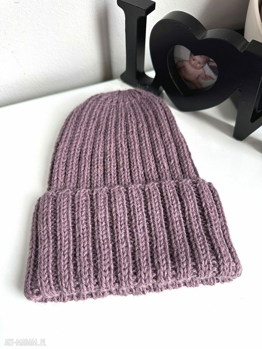 Czapka wywijana LAURIN z 100% alpaki - fiołkowo-różowa beanie