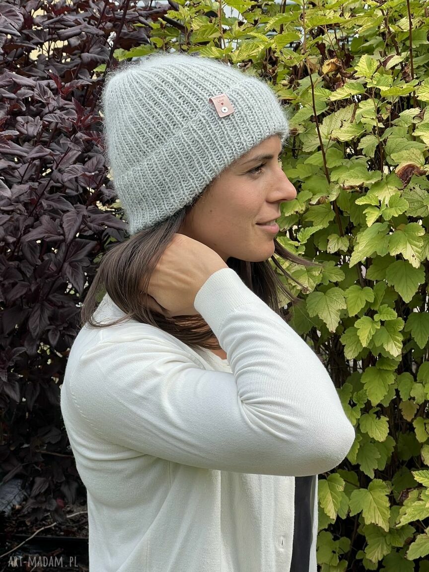 Czapka beanie AUREA - jasny szary z baby merino, moherem i jedwabiem