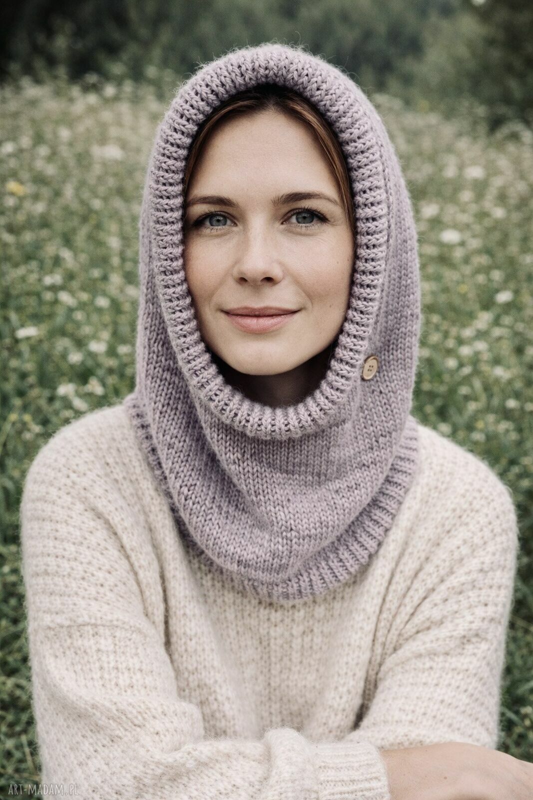 Ręcznie robiona kominiarka damska oversize z bawełny i alpaki